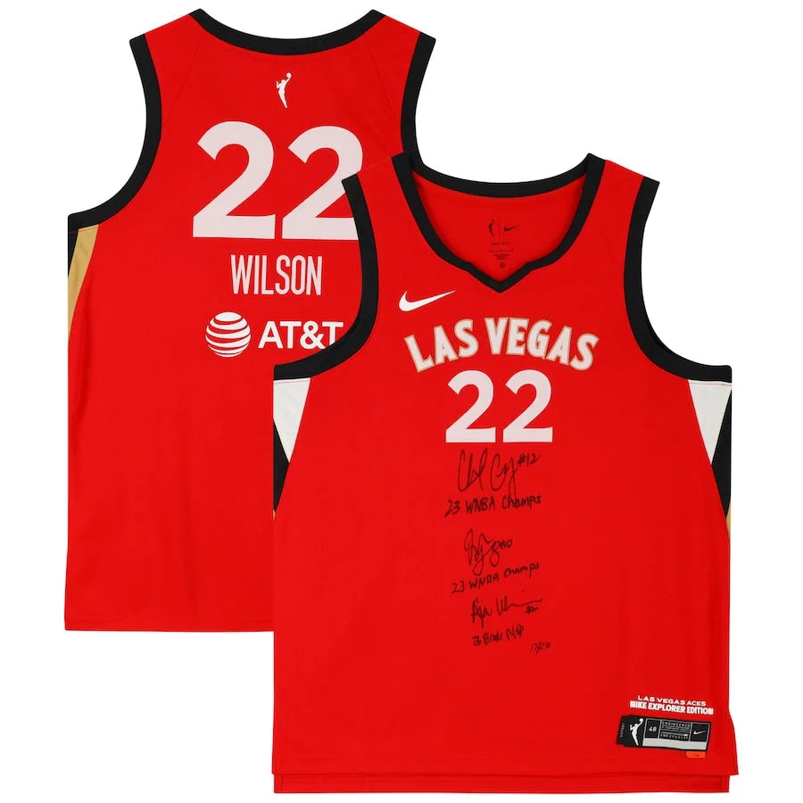 Aja Wilson / Chelsea Gray / Jackie Wilson Signed 2023 Las Vegas Aces Jersey WNBA COA