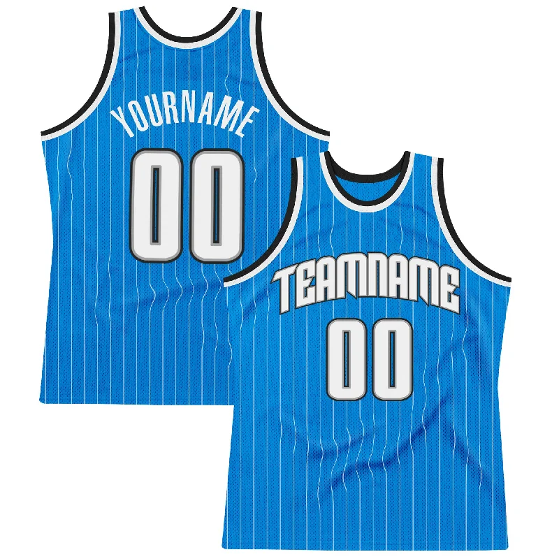 Custom Blue White Pinstripe White-Black Authentic Basketball Jersey