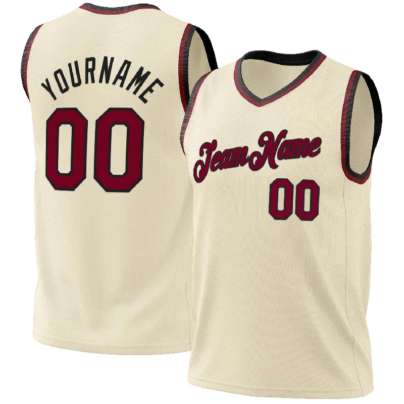 Custom Cream Maroon-Black Authentic Throwback Basketball Jersey