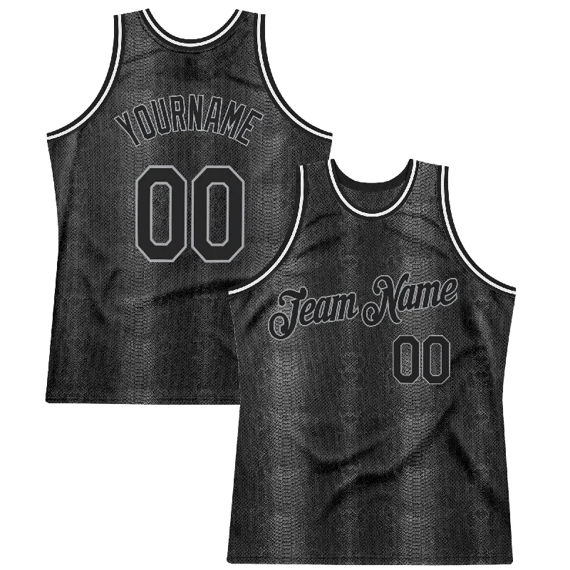 Custom Black Snakeskin Black-Gray 3D Pattern Design Authentic Basketball Jersey