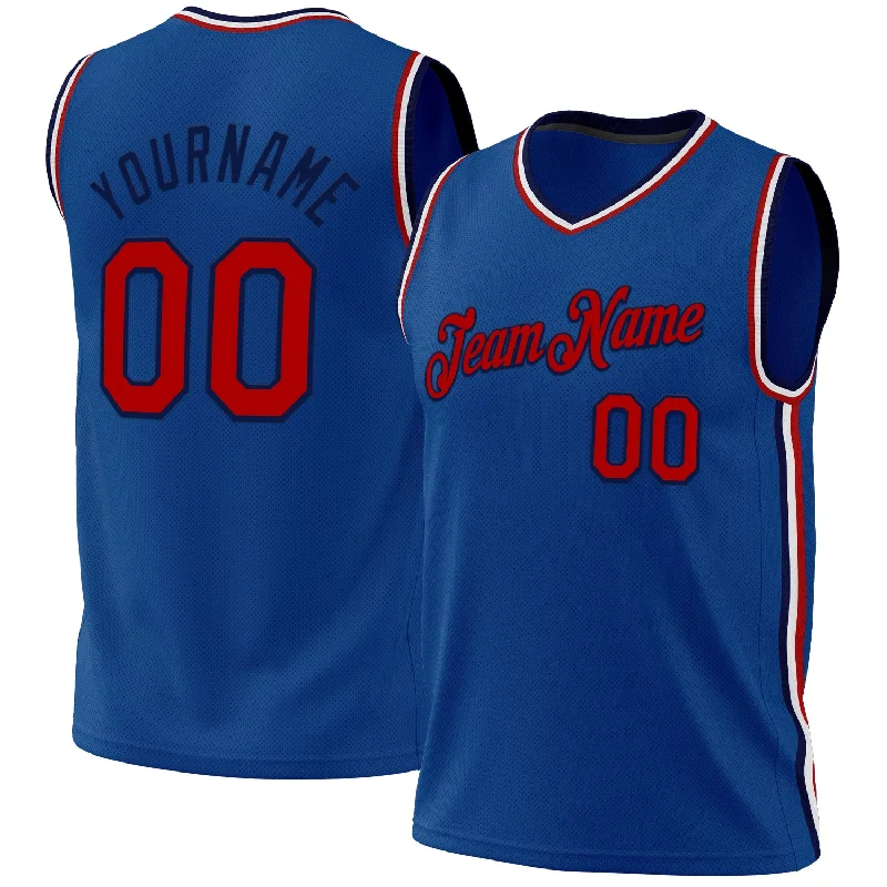 Custom Blue Red-Navy Authentic Throwback Basketball Jersey