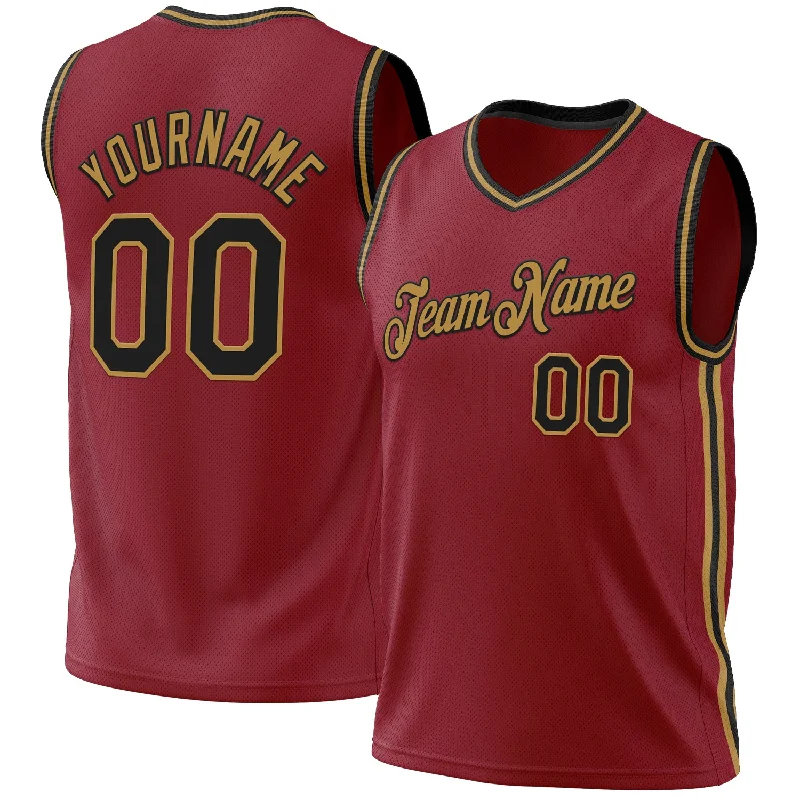 Custom Maroon Black-Old Gold Authentic Throwback Basketball Jersey