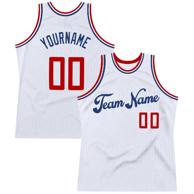 Custom White Red-Royal Authentic Throwback Basketball Jersey