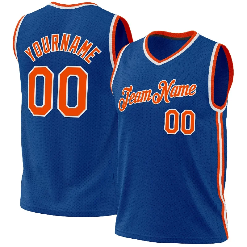 Custom Blue Orange-White Authentic Throwback Basketball Jersey