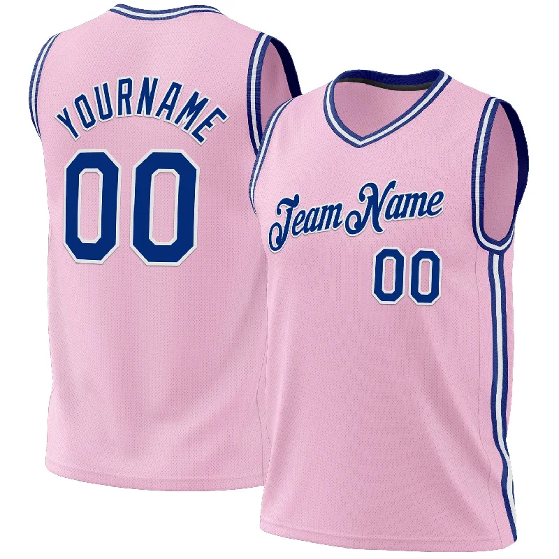 Custom Light Pink Royal-White Authentic Throwback Basketball Jersey