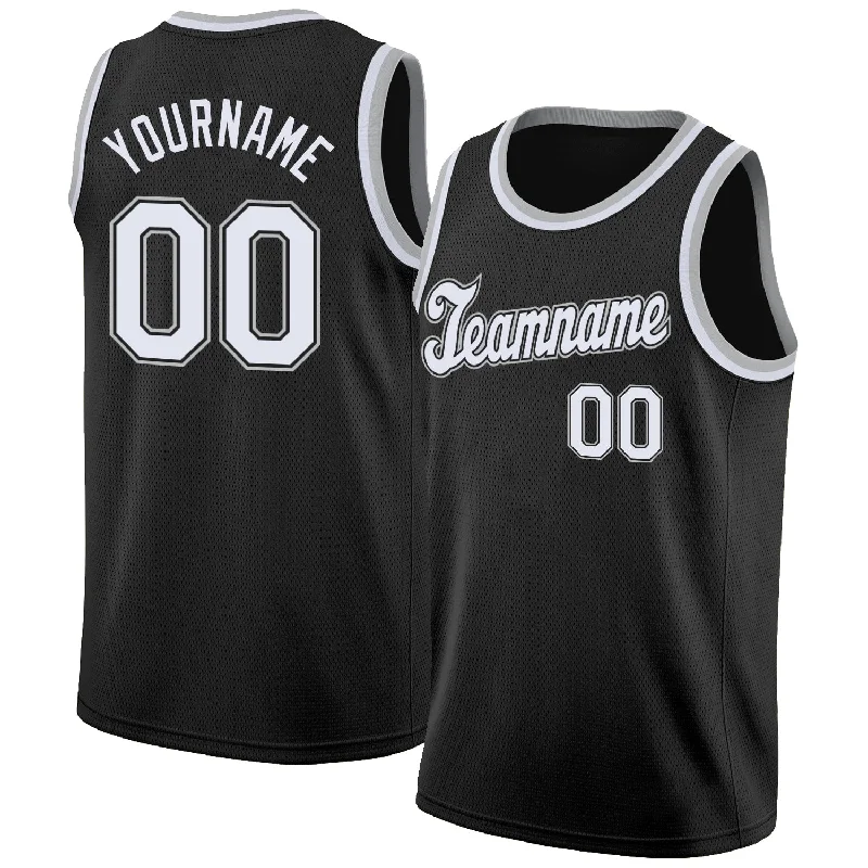 Custom Black White-Gray Round Neck Rib-Knit Basketball Jersey