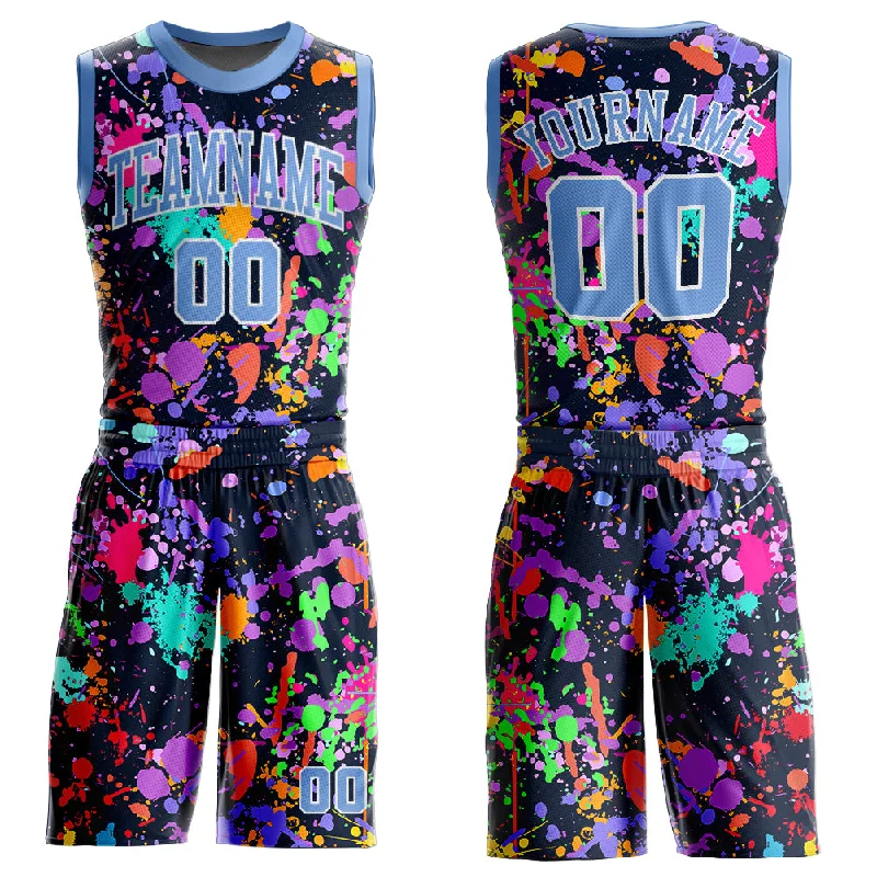 Custom Graffiti Pattern Light Blue-White Round Neck Sublimation Basketball Suit Jersey