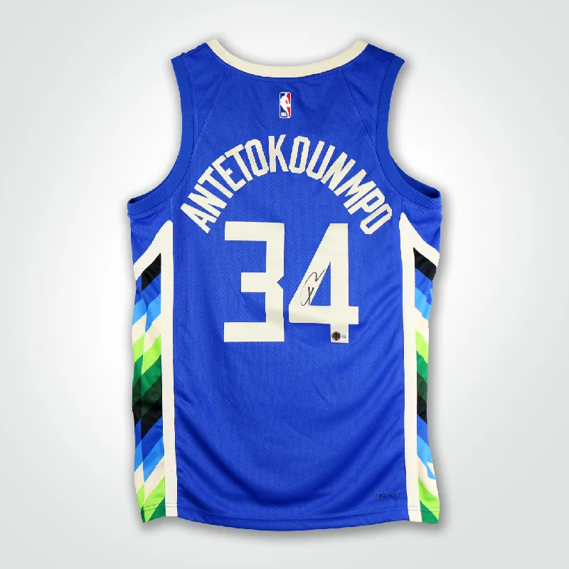 Giannis Antetokounmpo Signed Bucks City Edition Nike Swingman Jersey