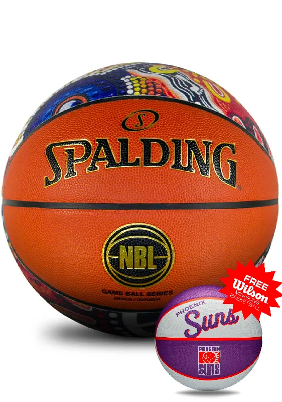 Spalding NBL Indigenous All Surface Ball with FREE Wilson NBA Team Mini Retro Phoenix Suns Basketball <br> 5166/5167/NBL/IND/WTB3200XBPHO