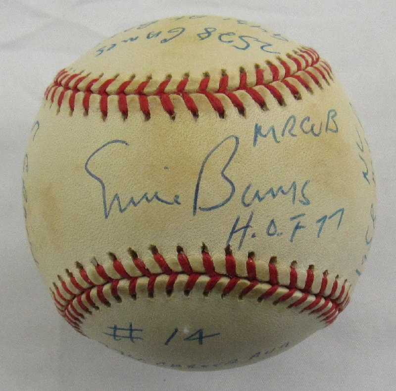 Ernie Banks Auto Autograph Rawlings Stats Inscriptions Baseball Reggie Jackson Authentication