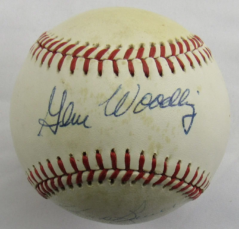 Gene Woodling Hank Bauer Signed Auto Autograph Rawlings Baseball JSA AX04808