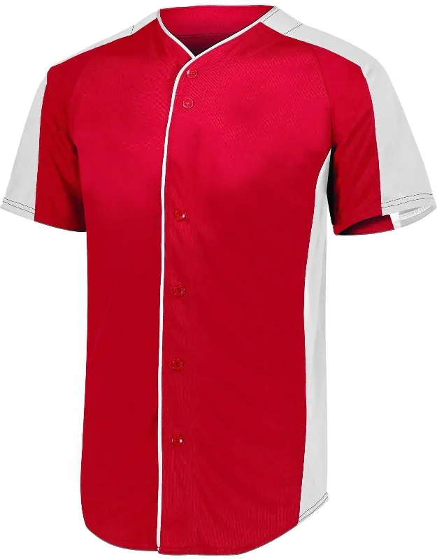 Augusta 1656 Youth Full-Button Baseball Jersey - Red White