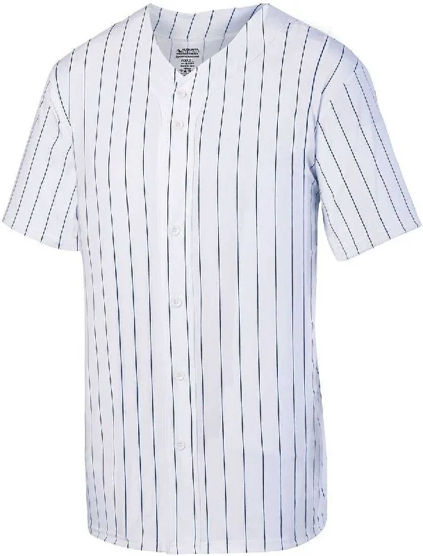 Augusta 1685 Pinstripe Full Button Baseball Jersey - White Navy