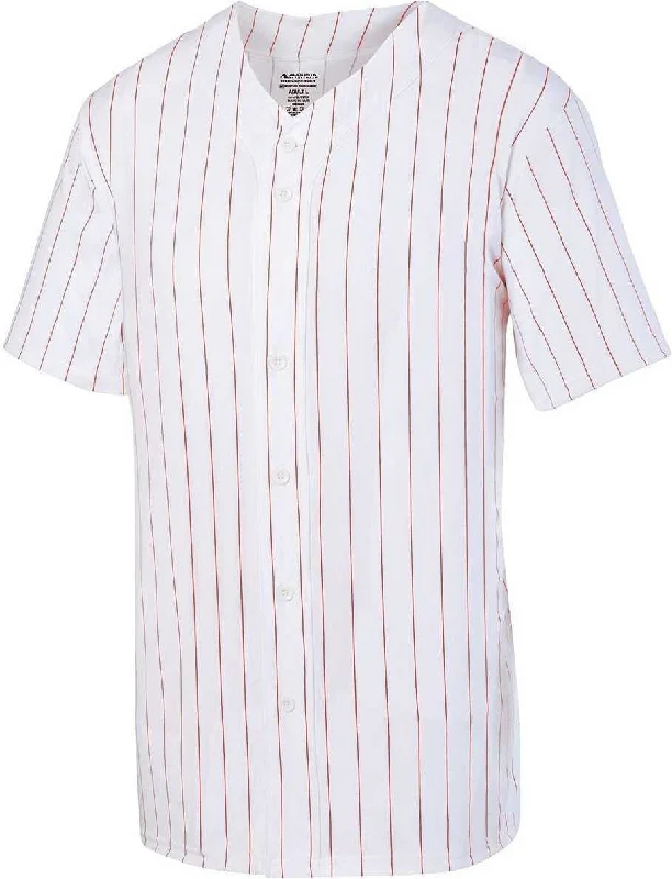 Augusta 1685 Pinstripe Full Button Baseball Jersey - White Red