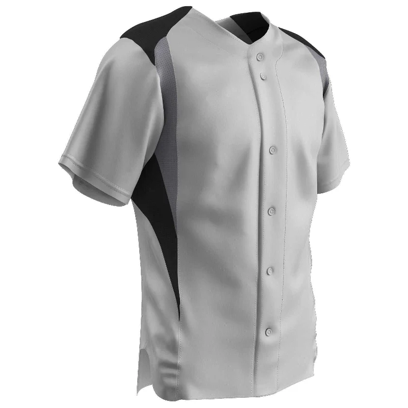 Champro BS33 Bull Pen Full Button Jersey - White Black Gray