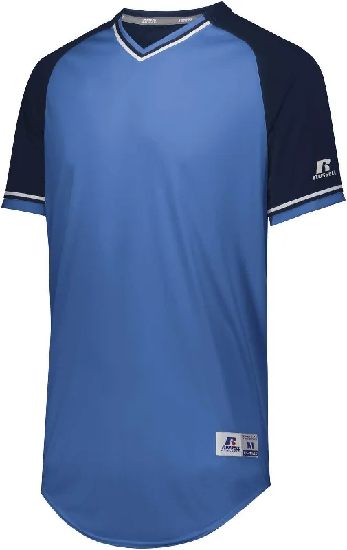 Russell R01X3B Youth Classic V-Neck Jersey - Columbia Blue Navy White