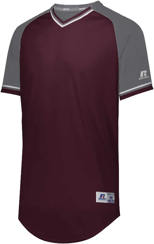 Russell R01X3B Youth Classic V-Neck Jersey - Maroon Steel White