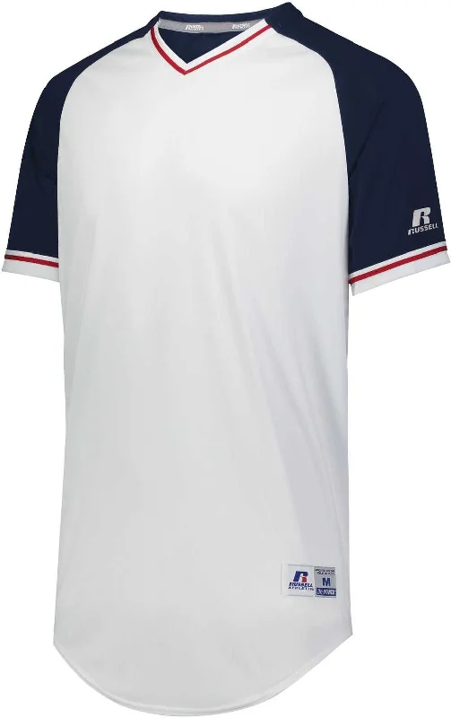 Russell R01X3B Youth Classic V-Neck Jersey - White Navy True Red