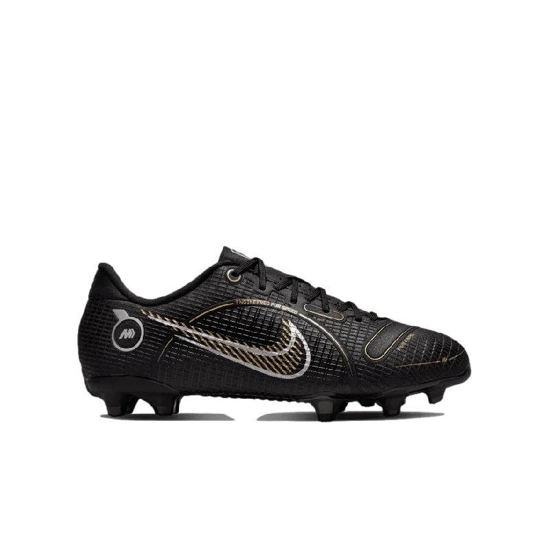 (NIKE-DJ2856-007) Nike Mercurial Vapor 14 Academy Youth Firm Ground Cleats [black/metallic gold/metallic silver]