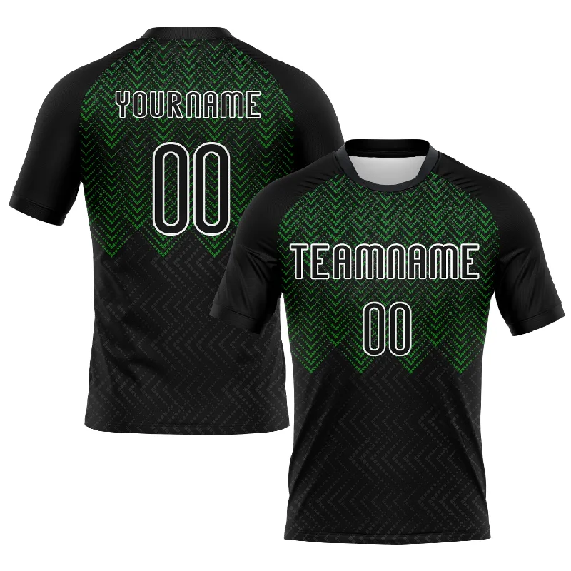 Custom Black Grass Green-White Geometric Shape Sublimation Volleyball Uniform Jersey