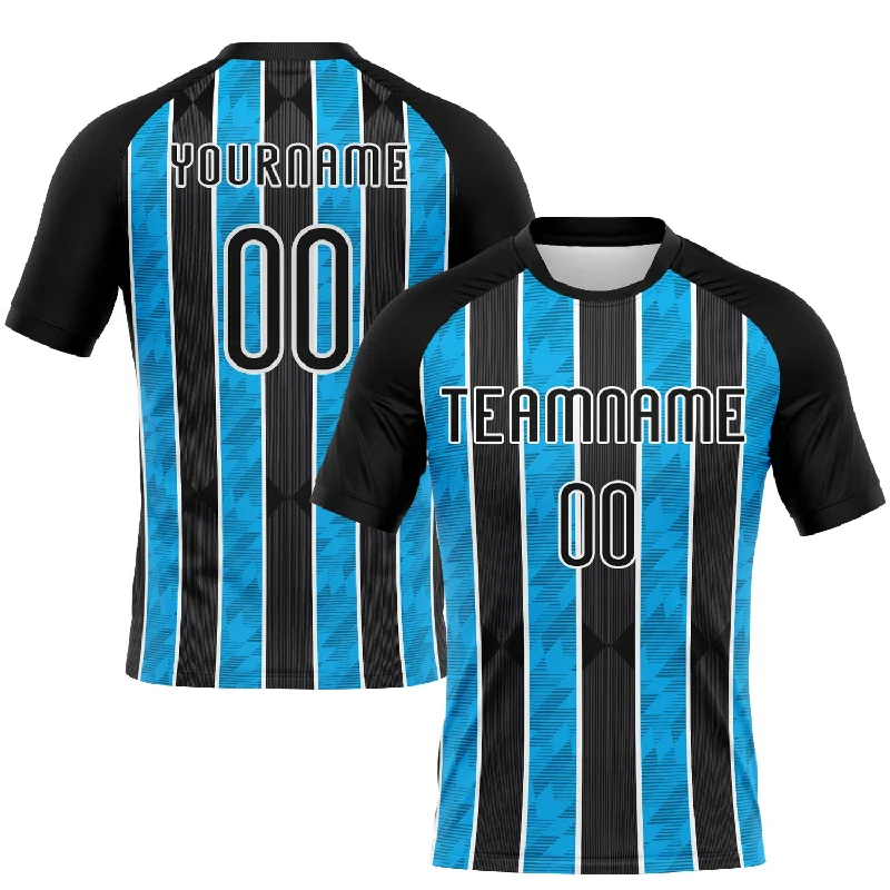 Custom Black Light Blue-White Lines Sublimation Volleyball Uniform Jersey