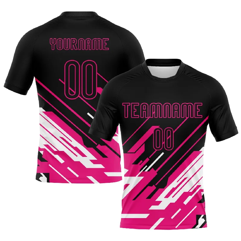 Custom Black Pink-White Lines Sublimation Volleyball Uniform Jersey