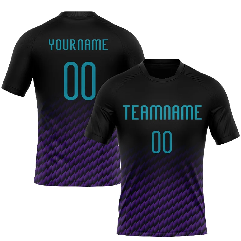 Custom Black Teal-Purple Geometric Shape Sublimation Volleyball Uniform Jersey