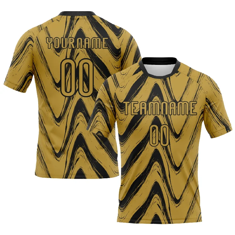 Custom Old Gold Black Fluid Sublimation Volleyball Uniform Jersey