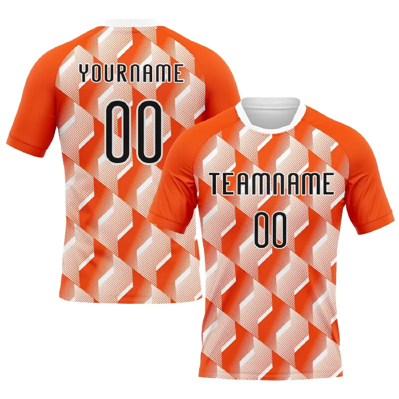 Custom Orange Black-White Geometric Shape Sublimation Volleyball Uniform Jersey