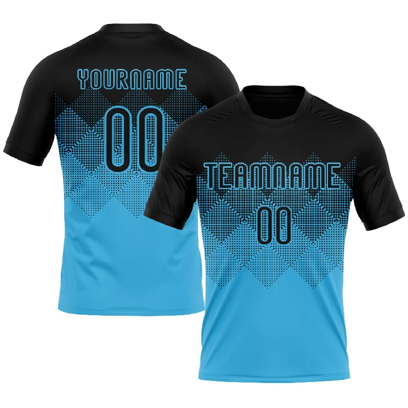 Custom Sky Blue Black Geometric Shape Sublimation Volleyball Uniform Jersey