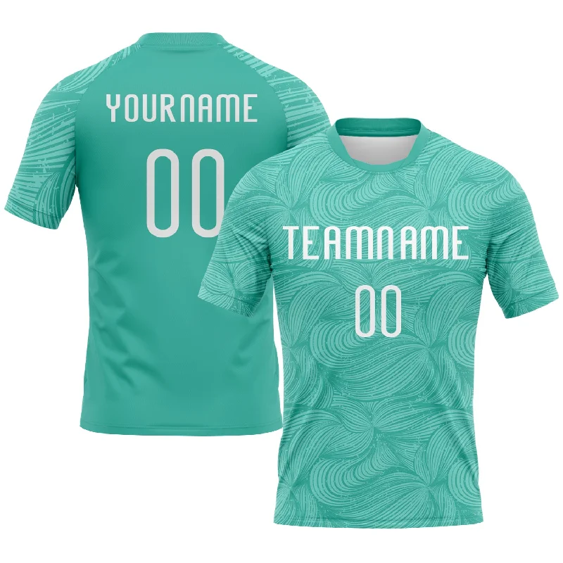 Custom Aqua White Lines Sublimation Volleyball Uniform Jersey