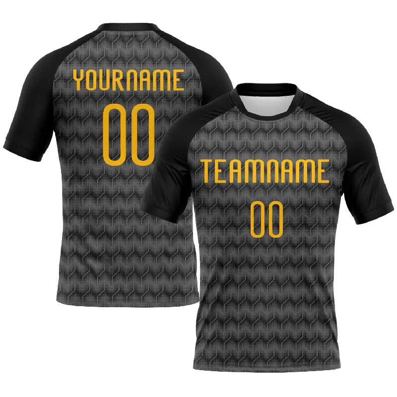 Custom Gray Gold-Black Geometric Shape Sublimation Volleyball Uniform Jersey