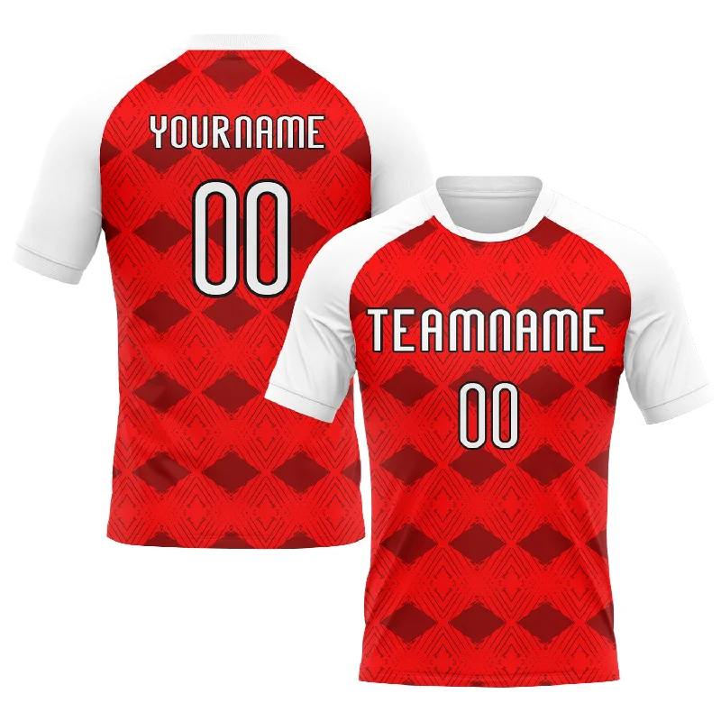 Custom Red White-Black Geometric Shape Sublimation Volleyball Uniform Jersey