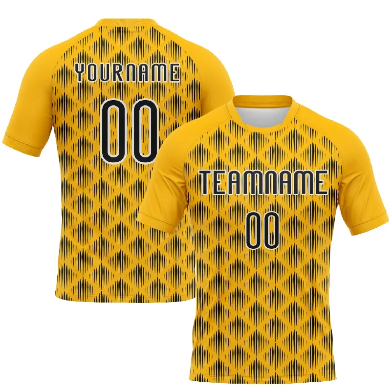 Custom Gold Black-White Geometric Shape Sublimation Volleyball Uniform Jersey